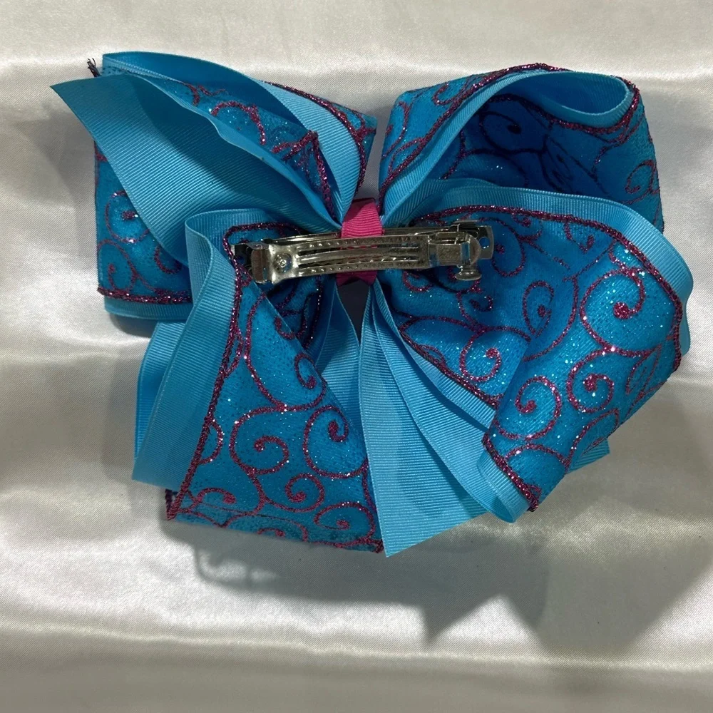 Sparkling Teal Mega Hair Bow with Pink Accent - bundle & save on shipping